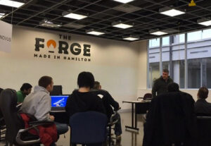 Business owners participating in an event at The Forge at McMaster Innovation Park - Startup Incubator