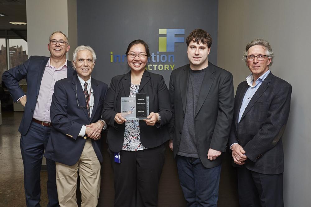 2016 DiFizen of the year award winner Tammy Hwang. Tammy is seen with with Innovation Factory CEO David Carter, and past DiFizens Jay Rosenblatt, Kevin Browne and Mark Chamberlain