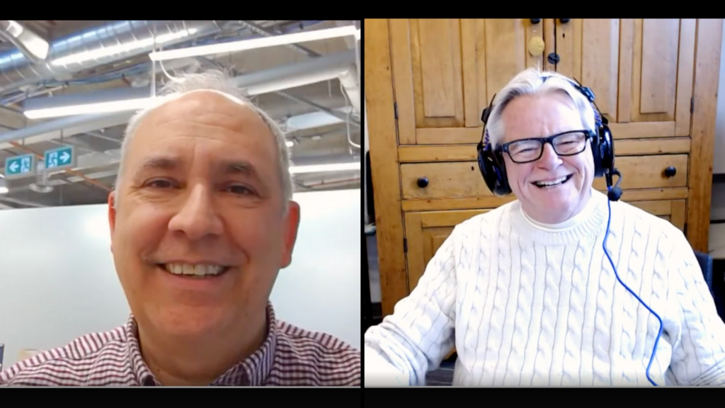 Innovation Factory CEO David Carter and Alan Quarry discussing business incubators and accelerators on a podcast over Zoom