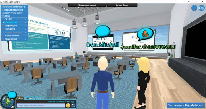 Don Mitchell and Jennifer Gauvreau in a virtual Boardroom while viewing a presentation on Innovation Factory and CITM.