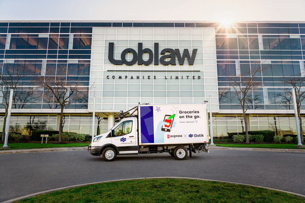 Street view of the Loblaws corporate office with a delivery truck sitting in the driveway