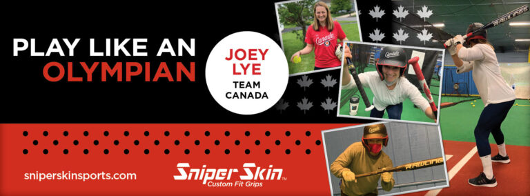 Joey Lye, an softball athlete for Team Canada testing out a custom grip for a baseball bat, designed by Sniper Skin.