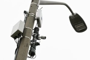 A camera on a light pole that will collect data for CITM