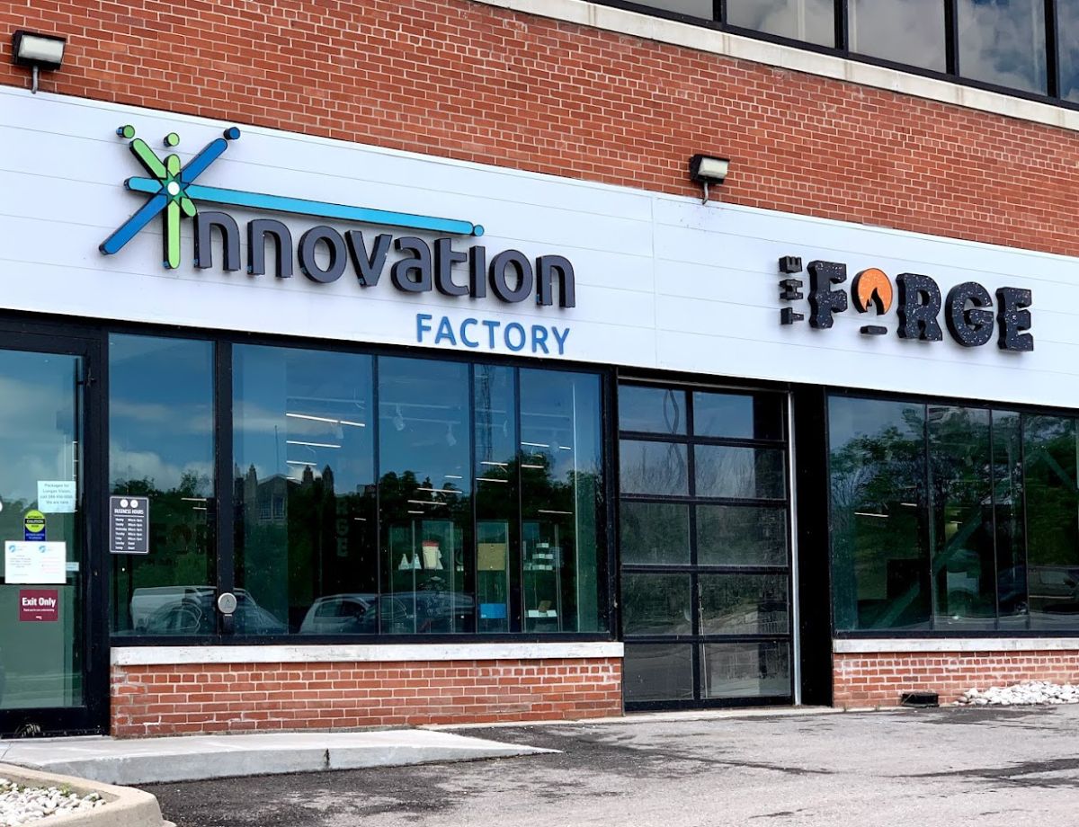 Front door entrance to Innovation Factory's Hamilton office space, shared with The Forge. About Innovation Factory