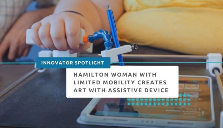 A Hamilton woman with limited mobility is using the Guided Hands assistive device by ImaginAble Solutions to create paintings for fellow individuals with disabilities in her community.