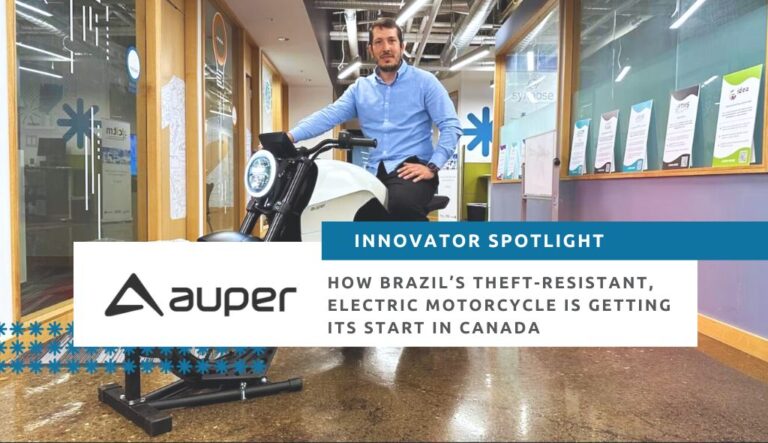 Auper Motorcycles chief executive officer Silvio Rotilli Filho with a working prototype of the Incity inside CITM’s office space in Hamilton, Ont. Title: How Brazil's theft-resistant electric motorcycle is getting its start in Canada