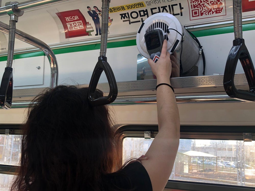 A WeavAir device being used in one of Seoul's metros.