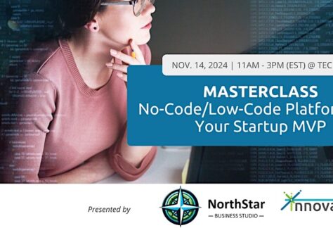 Learn to use no-code/low-code platforms like Bubble to build your MVP quickly and efficiently at this Innovation Factory masterclass. Background image of a person looking at code.