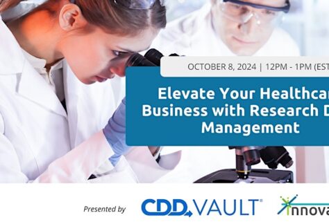 Life science researchers looking into a microscope. Join our webinar to learn how effective research data management can streamline innovation and drive success for healthcare startups.