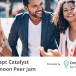 Diverse group of innovators chatting at the Concept Catalyst Peer Jam