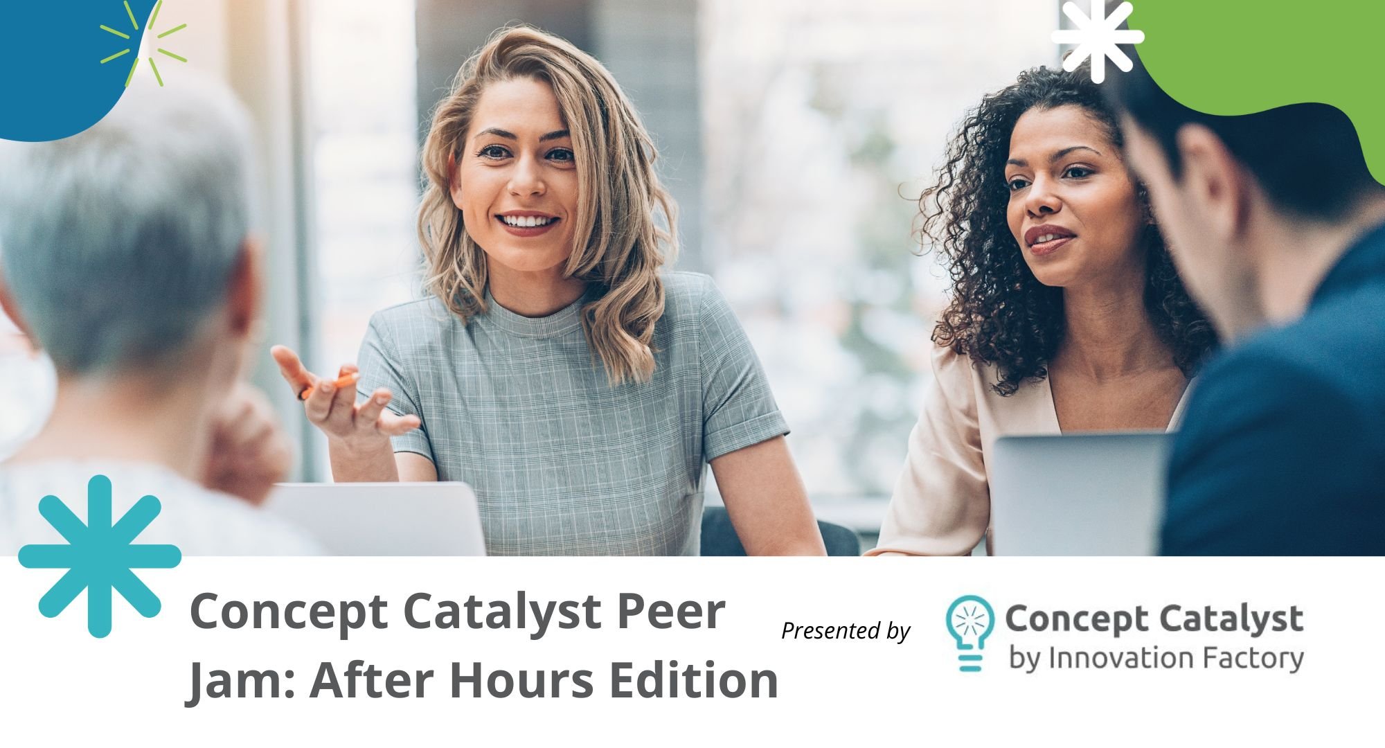 Join the Concept Catalyst Peer Jam After Hours session to connect and network with fellow early-stage founders in a relaxed setting.