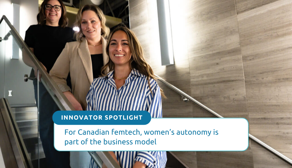 From bottom to top, Canadian femtech founders: myStoria CEO Jessica Chalk, head of concierge Carly Malo, and head of marketing Meaghan Kay.